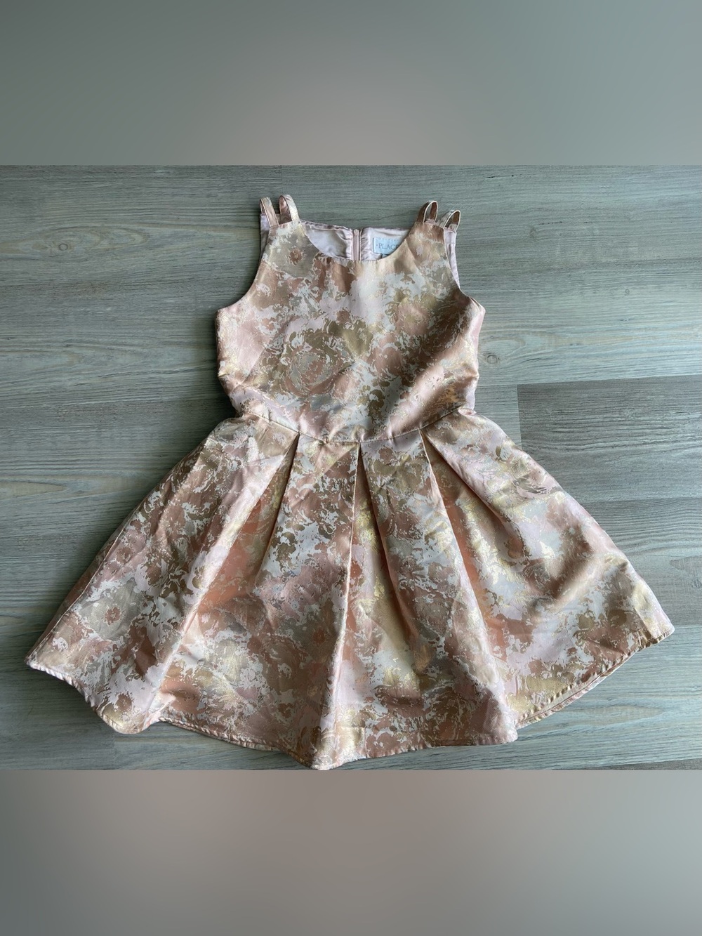 The Children’s Place Girls Rose Gold Metallic Floral Jacquard Dress Size 14
